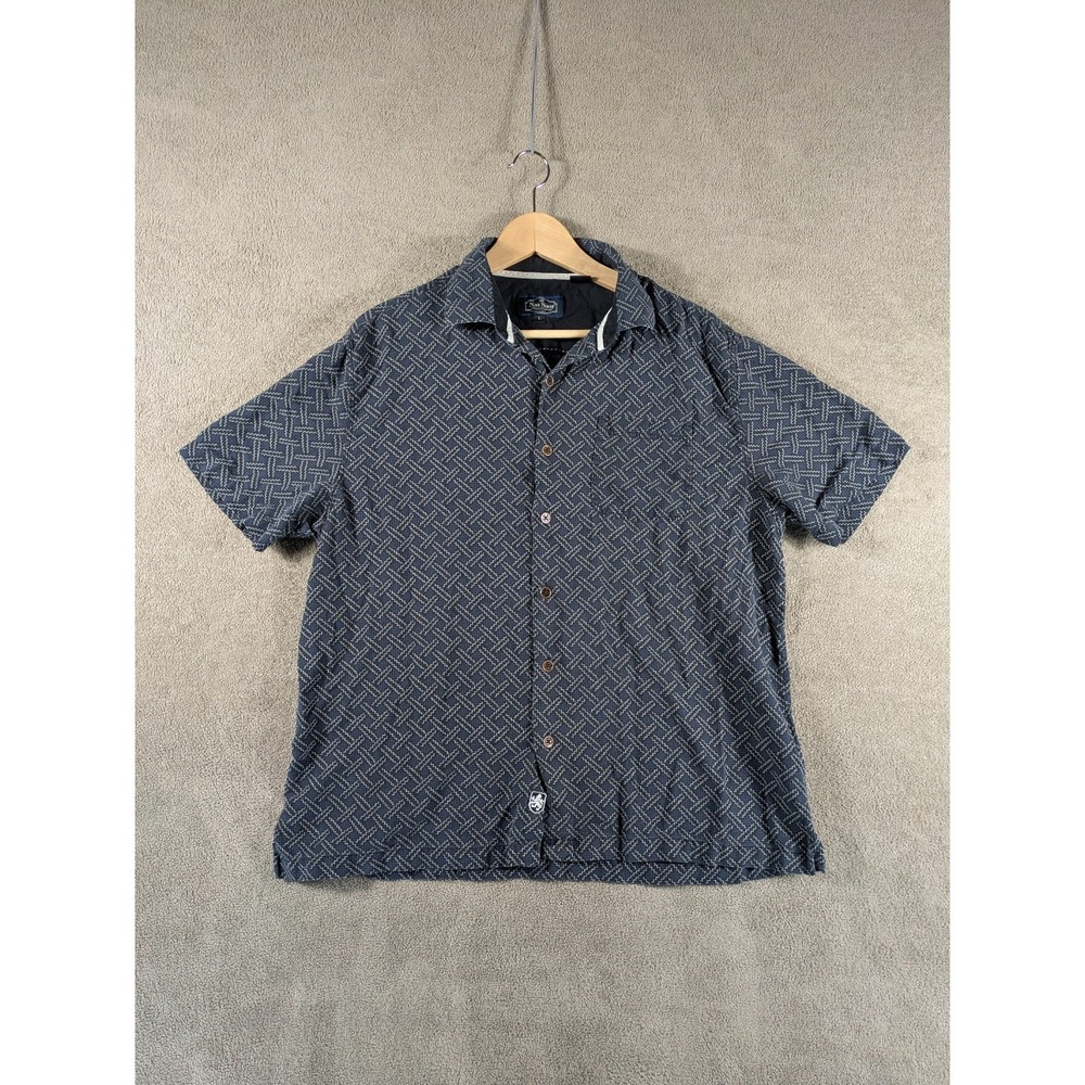 Nat‎ Nast Luxury Originals Shirt Mens Large Black Blue Geometric Silk Button Up